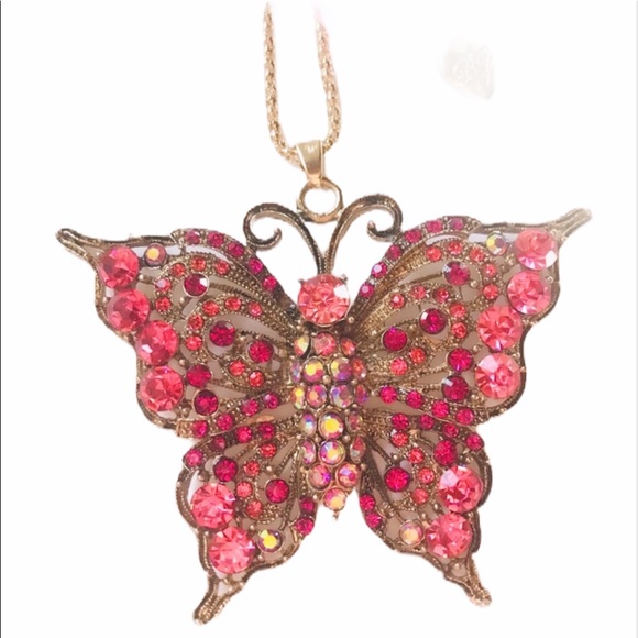 Betsey Johnson Jewelry - Breathtaking Pink Crystal Butterfly Necklace